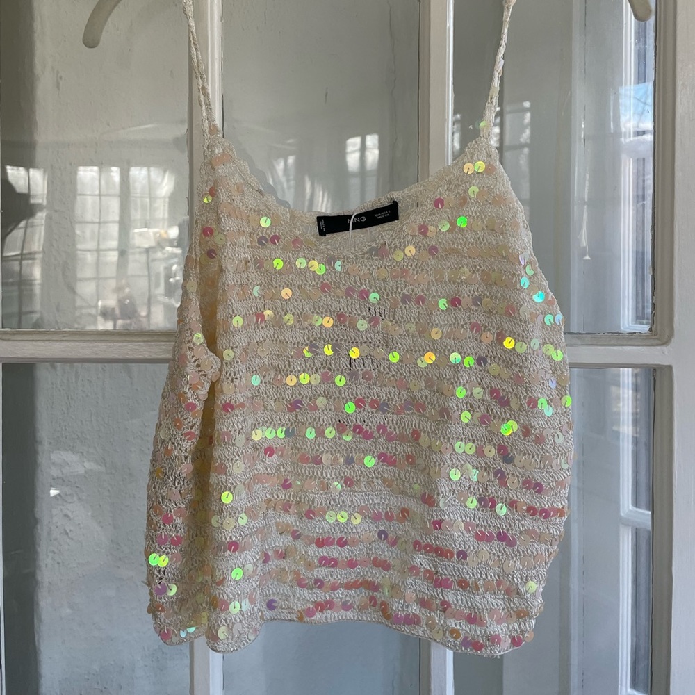 Mango Sequined crochet top